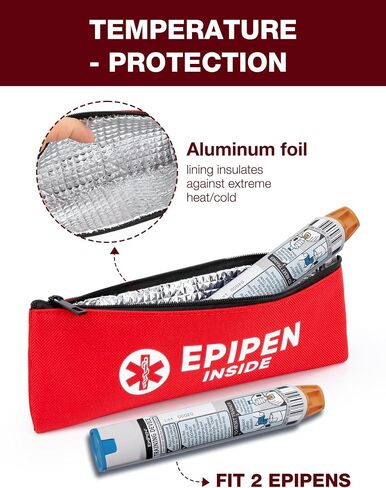EpiPen Carry Case for 2 EpiPens Insulated – Epipen Holder Bag with Carabiner, Waterproof Travel Epipen Case for Allergies, Asthma, Sports & Outdoor Emergencies (Red) in Saudi Arabia