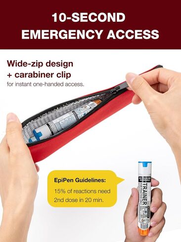 EpiPen Carry Case for 2 EpiPens Insulated – Epipen Holder Bag with Carabiner, Waterproof Travel Epipen Case for Allergies, Asthma, Sports & Outdoor Emergencies (Red) in Saudi Arabia