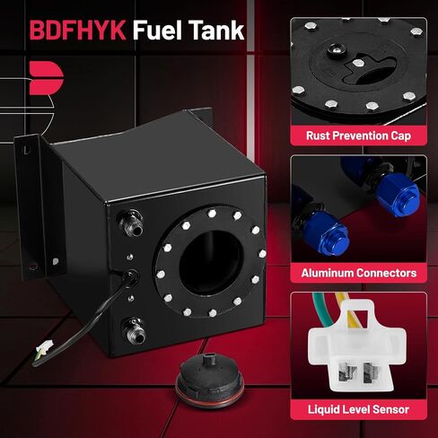 BDFHYK 5 Gallon Fuel Cell Gas Tank Aluminum Polished Sliver with Level Sender 12" (L) x 12" (W) x 8" (H) Racing Street Drift Strip Fuel Tank Fuel Cap in Saudi Arabia