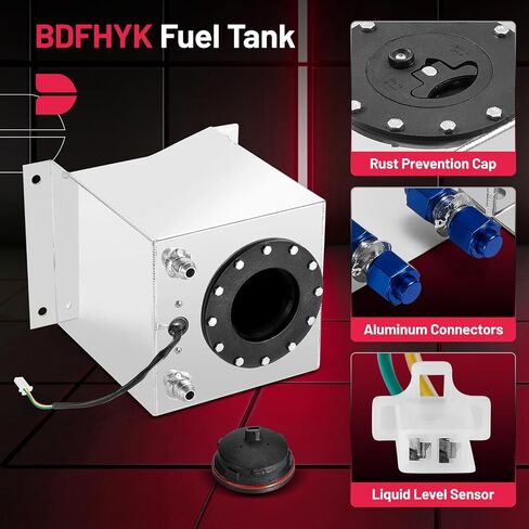 BDFHYK 5 Gallon Fuel Cell Gas Tank Aluminum Polished Sliver with Level Sender 12" (L) x 12" (W) x 8" (H) Racing Street Drift Strip Fuel Tank Fuel Cap in Saudi Arabia