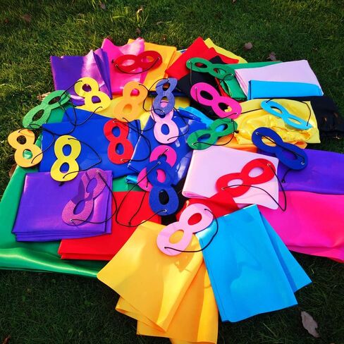 ADJOY Superhero Capes and Masks for Kids Birthday Party 7 Sets - DIY Dress Up Costumes - Bluk Pack (Black) in Saudi Arabia