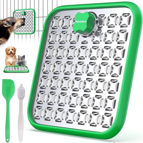 Stainless Steel Lick Mat for Dogs and Cats: Large Licking Mat for Small Large Dogs, Pet Lick Pad for Crate Boredom & Anxiety Reduce, Slow Feeding, Cat Slow Feeder Mat with Spatula, Scrubbing Brush in Kuwait