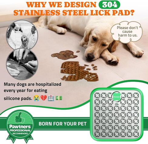 Stainless Steel Lick Mat for Dogs and Cats: Large Licking Mat for Small Large Dogs, Pet Lick Pad for Crate Boredom & Anxiety Reduce, Slow Feeding, Cat Slow Feeder Mat with Spatula, Scrubbing Brush in Kuwait