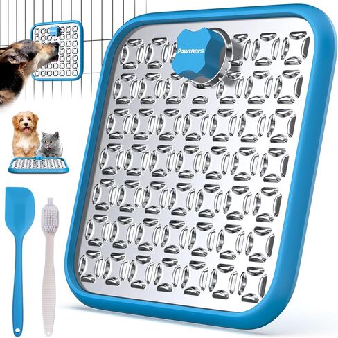 Stainless Steel Lick Mat for Dogs and Cats: Large Licking Mat for Small Large Dogs, Pet Lick Pad for Crate Boredom & Anxiety Reduce, Slow Feeding, Cat Slow Feeder Mat with Spatula, Scrubbing Brush in Kuwait