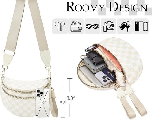 Checkered Crossbody Bum Bag for Women, Water-resistant Roomy Checkered Purse Fanny Packs Large Shoulder Belt Bag in Kuwait