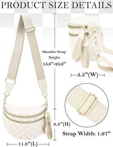 Checkered Crossbody Bum Bag for Women, Water-resistant Roomy Checkered Purse Fanny Packs Large Shoulder Belt Bag in Kuwait