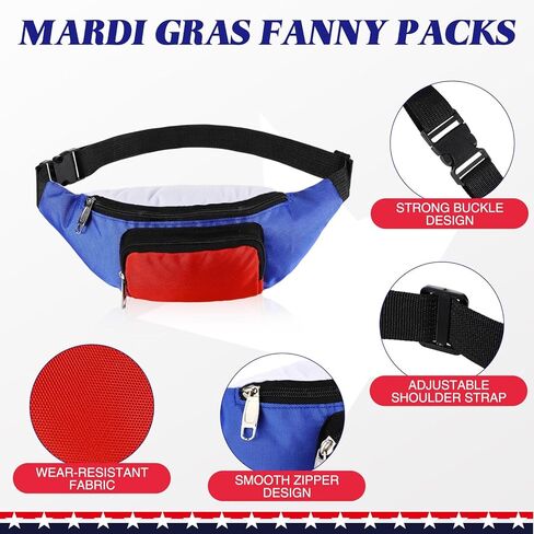 Abbylike 2 Pack Fanny Packs 4th من يوليو وطني أبيض زرقاء حمراء فاني حزم حقائب الخصر القابلة للتعديل ملحقات للنساء للرجال استقلال يوم الولايات المتحدة الأمريكية في اليوم الوطني الأمريكي (الطراز الوطني) in Saudi Arabia