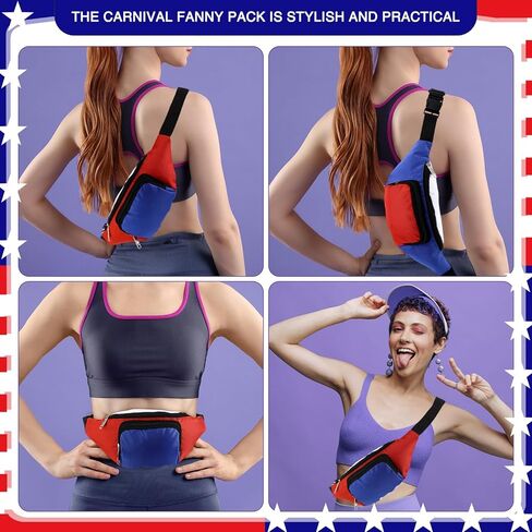 Abbylike 2 Pack Fanny Packs 4th من يوليو وطني أبيض زرقاء حمراء فاني حزم حقائب الخصر القابلة للتعديل ملحقات للنساء للرجال استقلال يوم الولايات المتحدة الأمريكية في اليوم الوطني الأمريكي (الطراز الوطني) in Saudi Arabia
