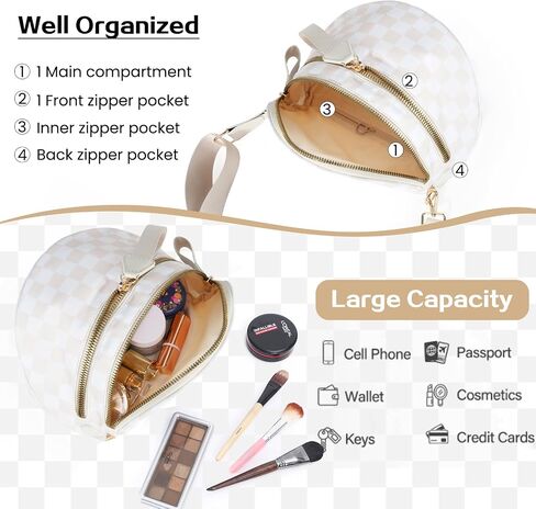 Checkered Bum Bag Crossbody Bag for Women, Spacious Purse Oversized Fanny Packs（Beige） in Kuwait
