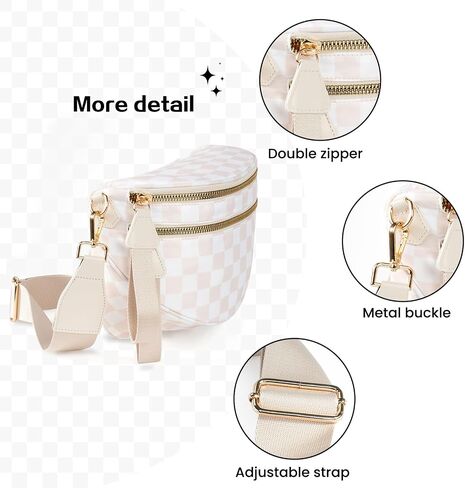 Checkered Bum Bag Crossbody Bag for Women, Spacious Purse Oversized Fanny Packs（Beige） in Kuwait
