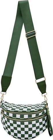 Checkered Crossbody Bum Bag for Women, Water-resistant Roomy Checkered Purse Fanny Packs Large Shoulder Belt Bag in Kuwait