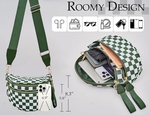 Checkered Crossbody Bum Bag for Women, Water-resistant Roomy Checkered Purse Fanny Packs Large Shoulder Belt Bag in Kuwait