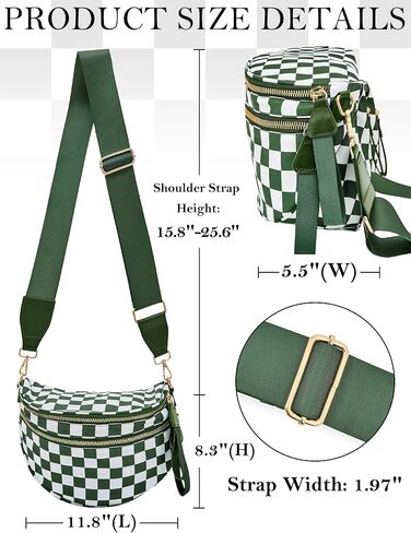 Checkered Crossbody Bum Bag for Women, Water-resistant Roomy Checkered Purse Fanny Packs Large Shoulder Belt Bag in Kuwait