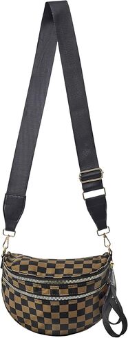 Checkered Crossbody Bum Bag for Women, Water-resistant Roomy Checkered Purse Fanny Packs Large Shoulder Belt Bag in Kuwait