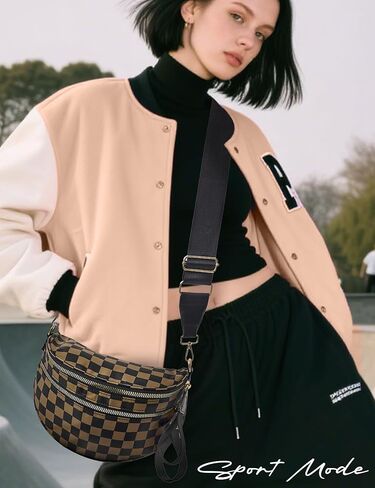 Checkered Crossbody Bum Bag for Women, Water-resistant Roomy Checkered Purse Fanny Packs Large Shoulder Belt Bag in Kuwait