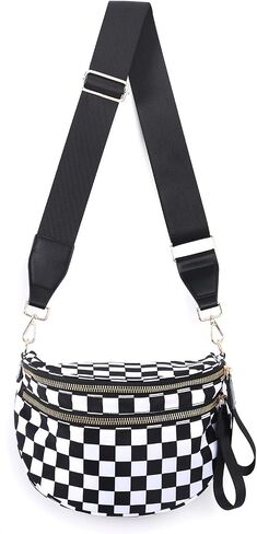 Checkered Bum Bag Crossbody Bag for Women, Spacious Purse Oversized Fanny Packs（Beige） in Kuwait