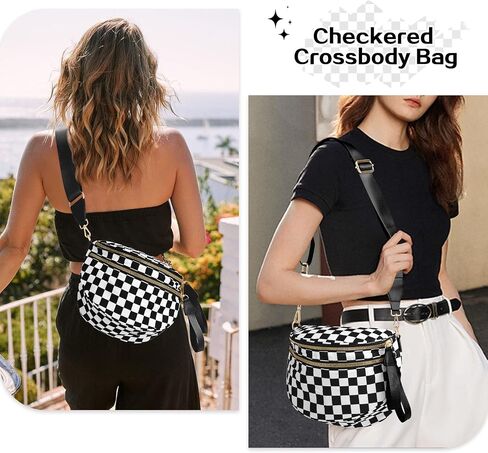 Checkered Bum Bag Crossbody Bag for Women, Spacious Purse Oversized Fanny Packs（Beige） in Kuwait