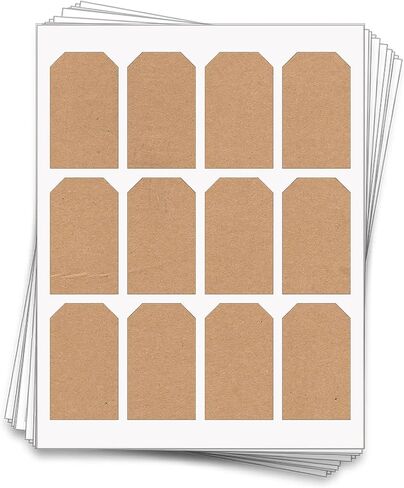 60 Hang Tag Sheet Labels, 3 x 1.75 Inches, for Gifts or Packaging, Kraft Brown for Inkjet or Laser Printers in Saudi Arabia