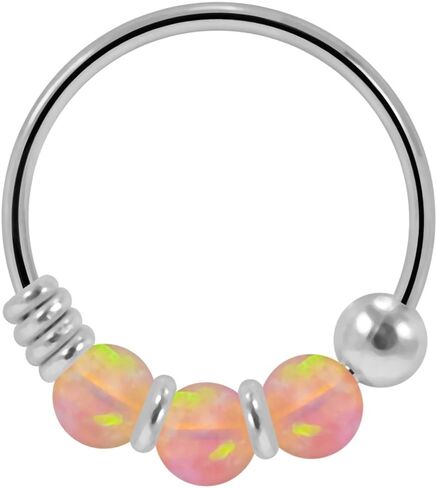 Triple Opal Stone 22 Gauge 925 Sterling Silver Hoop Nose Birecing Ring Jewelry Jewelry in Saudi Arabia