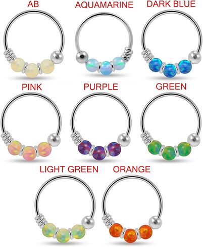 Triple Opal Stone 22 Gauge 925 Sterling Silver Hoop Nose Birecing Ring Jewelry Jewelry in Saudi Arabia