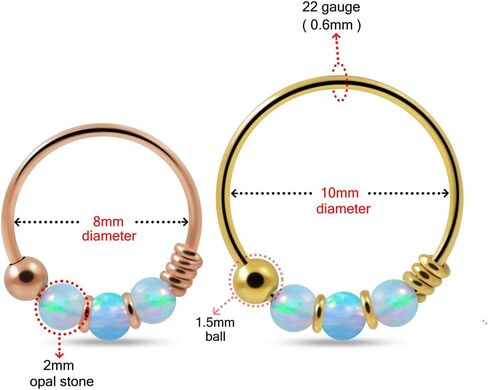 Triple Opal Stone 22 Gauge 925 Sterling Silver Hoop Nose Birecing Ring Jewelry Jewelry in Saudi Arabia