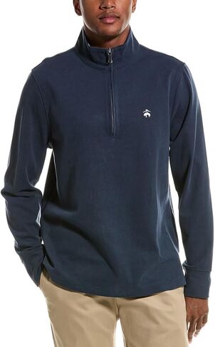 Brooks Brothers Mens Classic Fit Contrast Collar Quarter Zip Cotton Sweatshirt, in Saudi Arabia