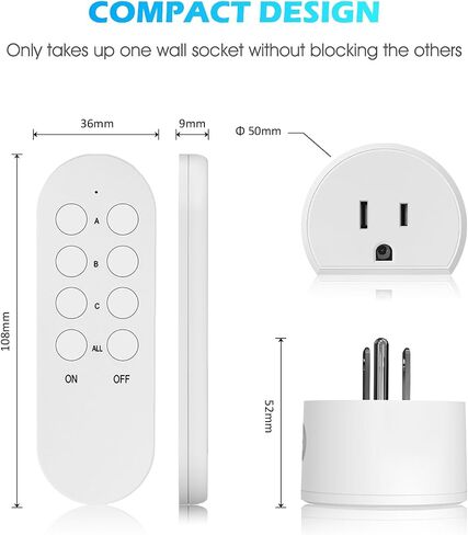 Wireless Remote Control Outlet Switch, SURNICE Mini Remote Light Switch 10A/1200W for Lights, Up to 130 FT Long Range, FCC and ETL Certified, 3 Expandable Outlets + 1 Remote in Saudi Arabia