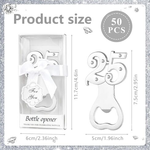 24PCS 25th Birthday Party Favors for Guests,Number 25 Silver Wedding Anniversary Beer Bottle Openers Gifts, Decorations,Souvenirs for Guests for Bridal Shower Favors (24, 25) in Saudi Arabia