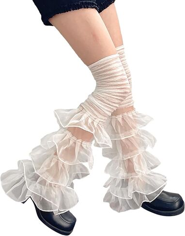 Y2K Lace Ruffle Leg Warmers Tiered Tulle Leg Sleeves Leggings Sexy Boot Cuffs Cover Socks Cosplay Streetwear for Women Girls in Saudi Arabia