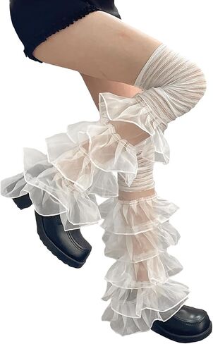 Y2K Lace Ruffle Leg Warmers Tiered Tulle Leg Sleeves Leggings Sexy Boot Cuffs Cover Socks Cosplay Streetwear for Women Girls in Saudi Arabia