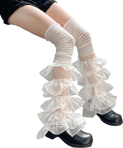 Y2K Lace Ruffle Leg Warmers Tiered Tulle Leg Sleeves Leggings Sexy Boot Cuffs Cover Socks Cosplay Streetwear for Women Girls in Saudi Arabia
