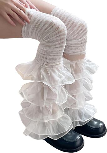 Y2K Lace Ruffle Leg Warmers Tiered Tulle Leg Sleeves Leggings Sexy Boot Cuffs Cover Socks Cosplay Streetwear for Women Girls in Saudi Arabia