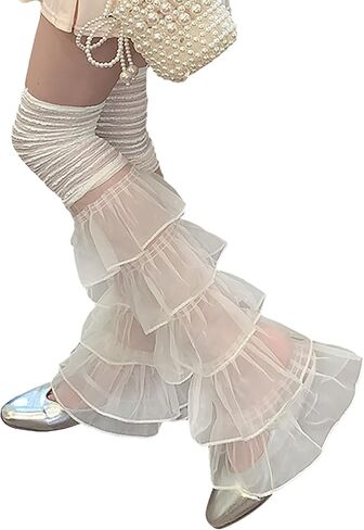 Y2K Lace Ruffle Leg Warmers Tiered Tulle Leg Sleeves Leggings Sexy Boot Cuffs Cover Socks Cosplay Streetwear for Women Girls in Saudi Arabia
