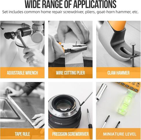 مجموعة أدوات منزلية 20 قطعة ، مجموعة أدوات الأسرة الأساسية مع صندوق حمل صغير صغير للرجال والنساء DIY (أصفر) in Kuwait