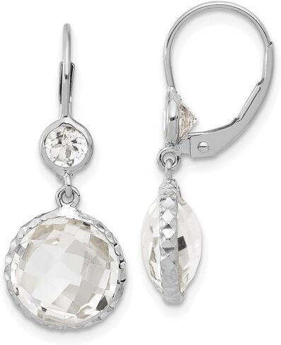 Diamond2Deal 14k Gold Polished Crystal and White Topaz Leverback Dangle Earrings (L-1.07 Inch, W-0.42 Inch) in Kuwait