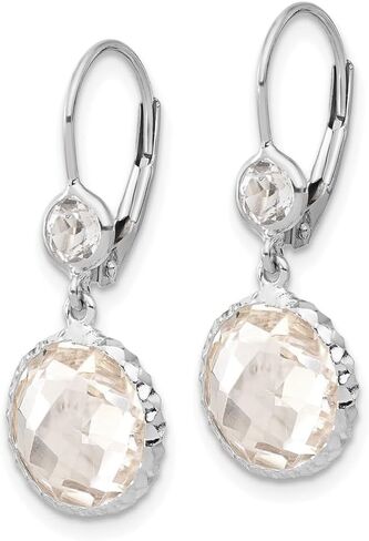 Diamond2Deal 14k Gold Polished Crystal and White Topaz Leverback Dangle Earrings (L-1.07 Inch, W-0.42 Inch) in Kuwait