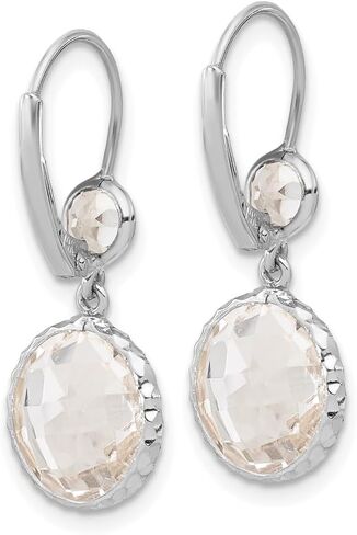 Diamond2Deal 14k Gold Polished Crystal and White Topaz Leverback Dangle Earrings (L-1.07 Inch, W-0.42 Inch) in Kuwait