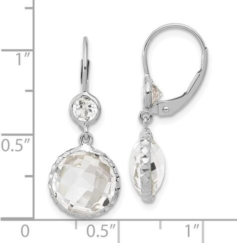Diamond2Deal 14k Gold Polished Crystal and White Topaz Leverback Dangle Earrings (L-1.07 Inch, W-0.42 Inch) in Kuwait
