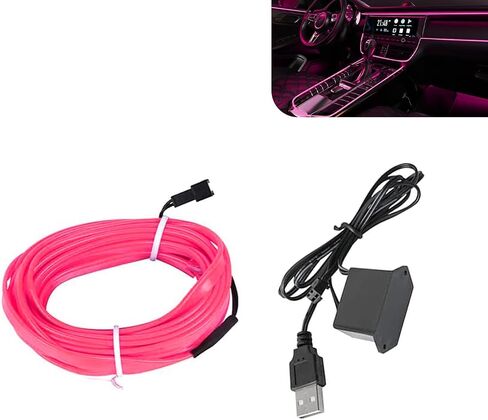 EL Wire Interior Car LED Strip Lights, USB Neon Glowing Strobing Electroluminescent Wire Lights with 6mm Sewing Edge, 16.4FT Neon Wire, Ambient Lighting Kits (Light Blue) in Saudi Arabia