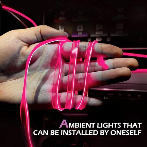 EL Wire Interior Car LED Strip Lights, USB Neon Glowing Strobing Electroluminescent Wire Lights with 6mm Sewing Edge, 16.4FT Neon Wire, Ambient Lighting Kits (Light Blue) in Saudi Arabia