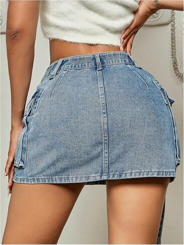 WDIRARA Women's Y2k Denim Cargo Mini Skirt High Waisted Bodycon Jean Skirts Party Clubwear in Saudi Arabia