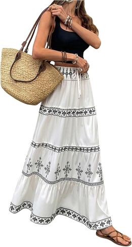 Soly Hux Women's Boho Maxir Skirt Tie Tie High High Haved A Line Shulk Hend Thery Long Long Trans in Kuwait