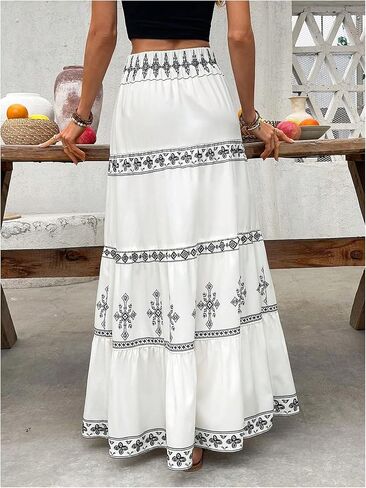 Soly Hux Women's Boho Maxir Skirt Tie Tie High High Haved A Line Shulk Hend Thery Long Long Trans in Kuwait