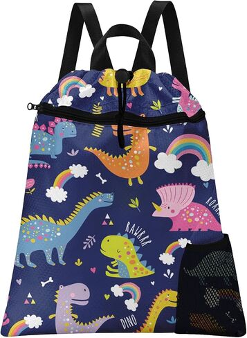 Blue Shark Drawstring Backpack, 15" x 17" Waterproof Swim Bag for Beach Swimming Pool, Lightweight Foldable Gym Bag with Water Bottle Holder for Sports Travel in Saudi Arabia