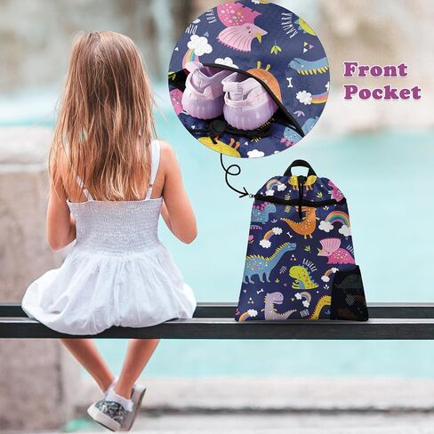 Blue Shark Drawstring Backpack, 15" x 17" Waterproof Swim Bag for Beach Swimming Pool, Lightweight Foldable Gym Bag with Water Bottle Holder for Sports Travel in Saudi Arabia