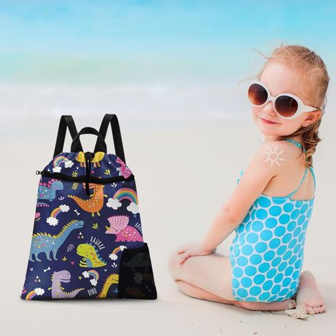 Blue Shark Drawstring Backpack, 15" x 17" Waterproof Swim Bag for Beach Swimming Pool, Lightweight Foldable Gym Bag with Water Bottle Holder for Sports Travel in Saudi Arabia
