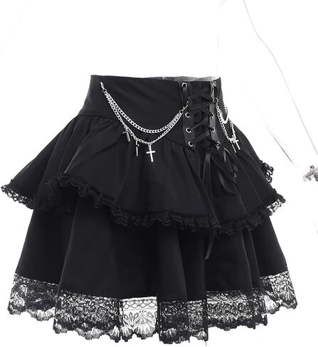 TSMNZMU Womens Gothic Mini Skirts High Waist Punk Grunge Pleated Skirts Harajuku Lolita Skirt Mall Goth Emo Skirt in Saudi Arabia