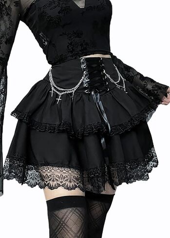 TSMNZMU Womens Gothic Mini Skirts High Waist Punk Grunge Pleated Skirts Harajuku Lolita Skirt Mall Goth Emo Skirt in Saudi Arabia
