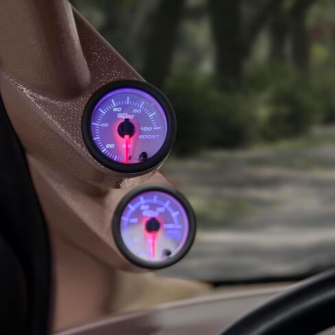 GlowShift White 7 Color 100 PSI Turbo Boost Gauge Kit - Includes Mechanical Hose & Fittings - White Dial - Clear Lens - for Diesel Trucks - 2-1/16" 52mm in Saudi Arabia