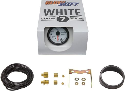 GlowShift White 7 Color 100 PSI Turbo Boost Gauge Kit - Includes Mechanical Hose & Fittings - White Dial - Clear Lens - for Diesel Trucks - 2-1/16" 52mm in Saudi Arabia